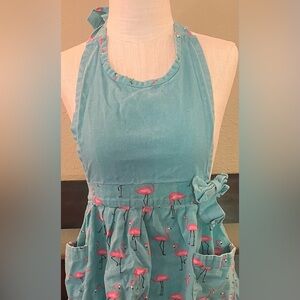Blue Apron with Pink Flamingo Print